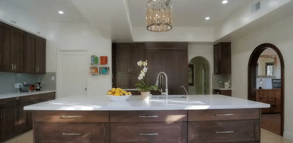 Cabinet refacing project with updated kitchen cabinets and island in Birmingham, AL